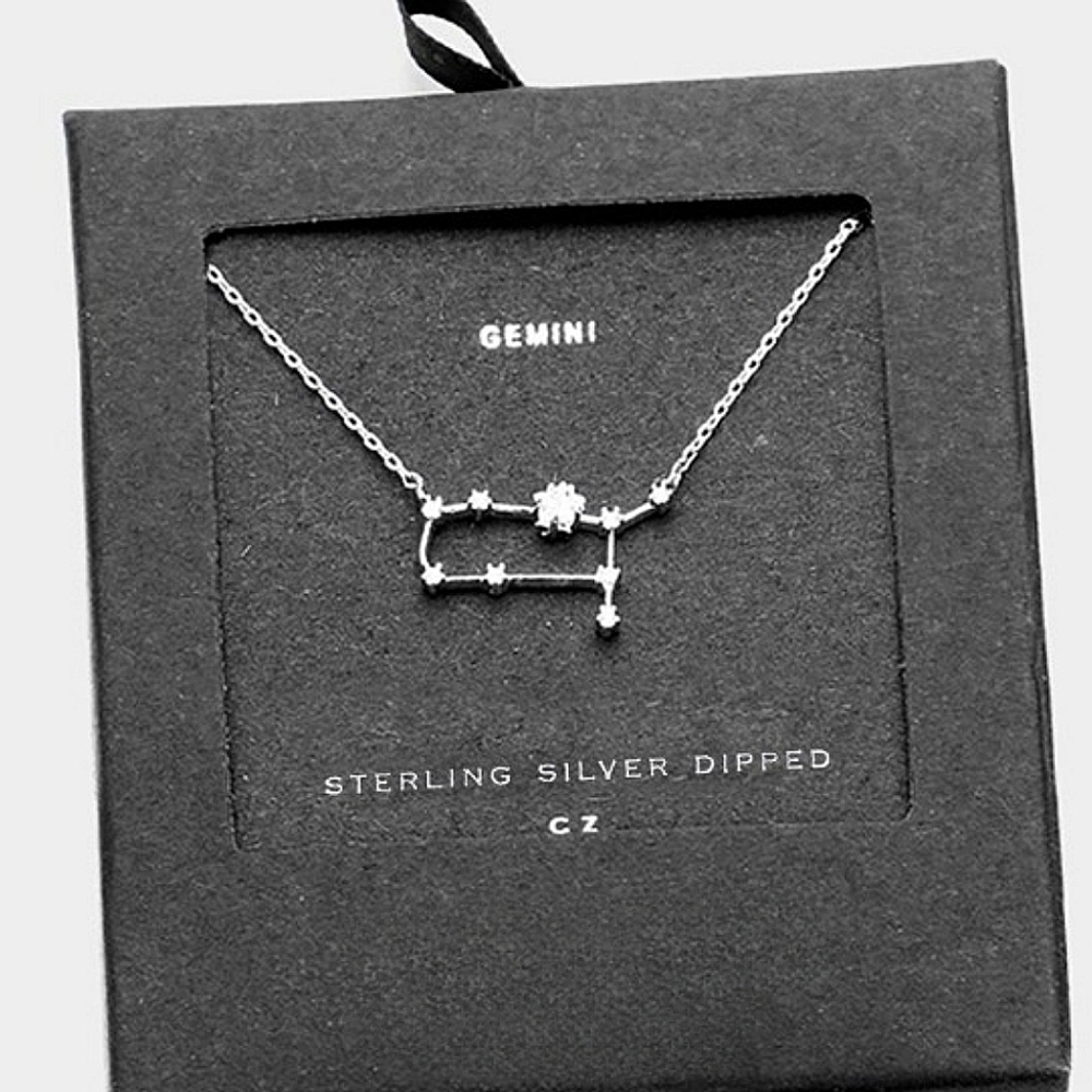 GEMINI Silver Dipped Zodiac Necklace Constellation Star Sign